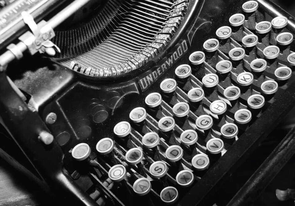 Black and white photograph of a vintage typewriter